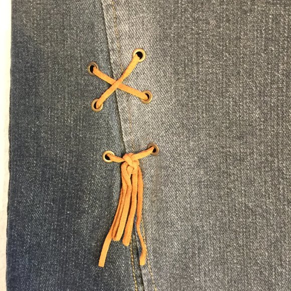 Clio Pencil Midi Skirt Dark Denim Vintage Laced Front Skirt Size - Picture 2 of 7